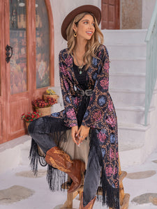 Bohemian Fringe Open Front Cardigan