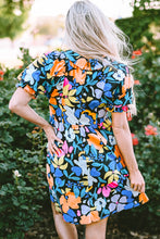 Load image into Gallery viewer, Blue Collared Split Neck Floral Flared Dress | Dresses/Floral Dresses
