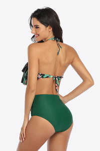 Womens Swimsuit | Two-Tone Ruffled Halter Neck Two-Piece Swimsuit