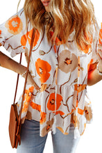 Load image into Gallery viewer, Orange Floral Print Frill Neck Tiered Babydoll Blouse | Tops/Blouses &amp; Shirts
