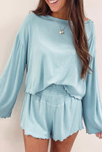 Load image into Gallery viewer, Shorts Set | Sky Blue Long Sleeve Top High Waist
