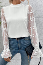 Load image into Gallery viewer, White Lace Sleeve Top | Contrast Lace Mock Neck Blouse
