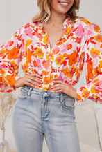 Load image into Gallery viewer, Orange Floral Bishop Sleeve Button Up Shirt | Tops/Blouses &amp; Shirts
