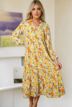 Load image into Gallery viewer, Yellow Boho Floral Collared Long Sleeve Ruffled Dress | Dresses/Floral Dresses
