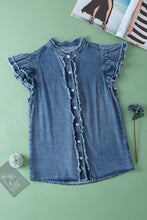 Load image into Gallery viewer, Denim Top | Raw Hem Button Up Cap Sleeve Blouse
