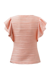 Ruffle Sleeve Top | Pink Apricot Pink Wavy Textured Blouse