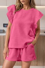 Load image into Gallery viewer, Drawstring Shorts Set | Pink Ruffled Sleeve Tee and Shorts
