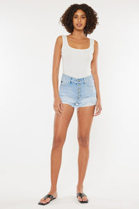 Kancan Distressed Button Fly Denim Shorts | Blue Jeans