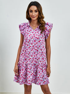 Womens Mini Dress | Tied Floral Cap Sleeve Mini Dress | Mini Dress