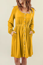 Load image into Gallery viewer, Yellow Button Up High Waist Long Sleeve Dress | Dresses/Midi Dresses
