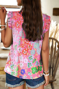 Pink Frilled Collar Floral Vest | Tops/Tank Tops