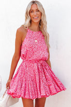 Load image into Gallery viewer, Pink Leopard Print Sleeveless Mini Dress with Waist Tie | Dresses/Mini Dresses
