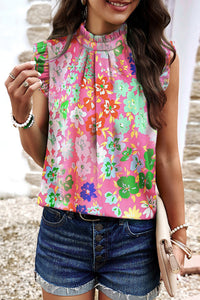 Pink Frilled Collar Floral Vest | Tops/Tank Tops