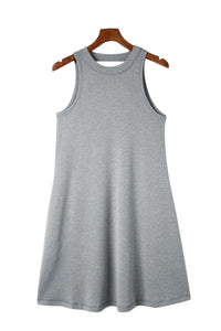 Knit Sleeveless Dress | Gray Crisscross Cut-Out Back Dress