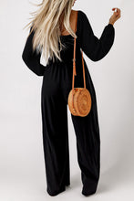 Load image into Gallery viewer, Black Smocked Square Neck Long Sleeve Wide Leg Jumpsuit | Bottoms/Jumpsuits &amp; Rompers
