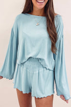 Load image into Gallery viewer, Shorts Set | Sky Blue Long Sleeve Top High Waist
