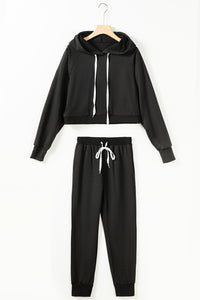 Lounge Set | Black Drawstring Hoodie and High Waist Pants