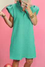 Load image into Gallery viewer, Mini Dress | Sea Green Textured Puff Sleeve Ruffled V Neck
