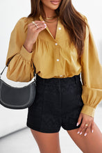 Load image into Gallery viewer, Puff Sleeve Top | Yellow Pleated Loose Shirt
