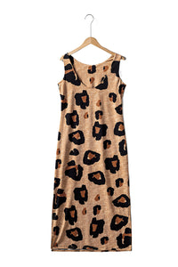 Maxi Dress | Leopard Split Open Back Sleeveless Dress