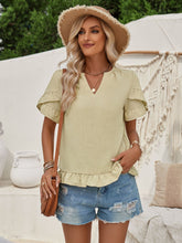 Load image into Gallery viewer, Ruffled Notched Petal Sleeve Blouse | Tops/Tank Tops
