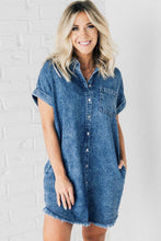 Load image into Gallery viewer, Denim Mini Dress | Blue Mineral Wash Frayed Hem Dress
