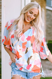 Multicolor Floral Print V Neck Half Sleeve Blouse | Tops/Blouses & Shirts