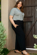 Load image into Gallery viewer, Black Shirred High Waist Plus Size Wide Leg Pants | Plus Size/Plus Size Bottoms
