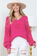 Load image into Gallery viewer, Rose Red Fuzzy Hearts V Neck Sweater
