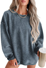 Load image into Gallery viewer, Pullover Sweatshirt | Blue Solid Ribbed Knit Round Neck
