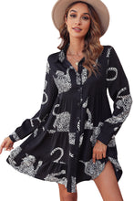 Load image into Gallery viewer, Black Leopard Print Button-up Long Sleeve Shirt Mini Dress | Dresses/Mini Dresses
