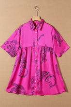 Load image into Gallery viewer, Rose Red Cheetah Print Bell Sleeve Mini Shirt Dress
