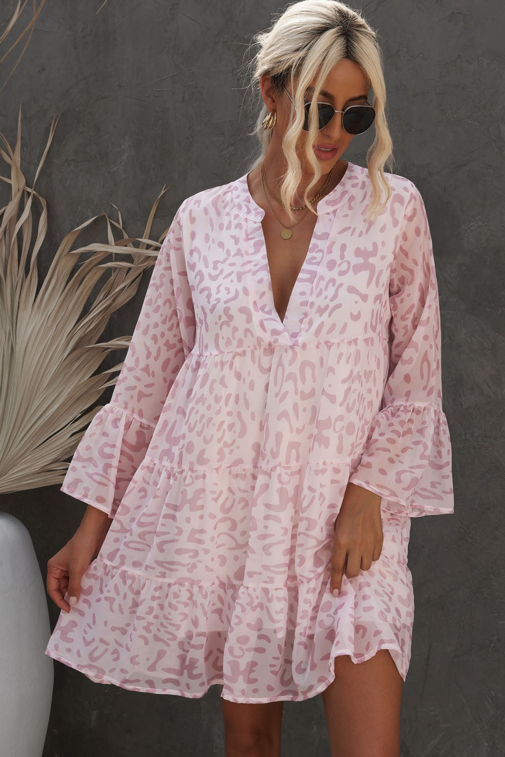 Tiered Dress | Flared Sleeves Printed Dress