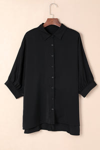 Black 3/4 Puff Sleeve Oversize Shirt | Tops/Blouses & Shirts