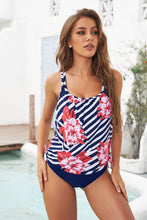 Load image into Gallery viewer, Blue Floral Printed Lined Tankini Swimsuit | Swimwear/Tankinis
