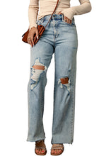 Load image into Gallery viewer, Straight Leg Jeans | Sky Blue Distressed Frayed Hem Holed
