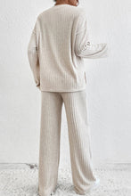 Load image into Gallery viewer, Beige Ribbed Drop Shoulder Henley Top Wide Leg Pants Set | Two Piece Sets/Pant Sets
