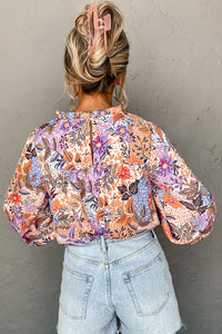 Bishop Sleeve Top | Multicolor Frilled Round Neck Blouse