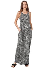 Load image into Gallery viewer, Gray Leopard Print Pocketed Sleeveless Maxi Dress
