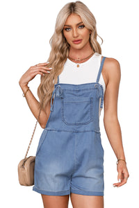 Light Blue Grommet Tie Straps Casual Denim Romper | Bottoms/Jumpsuits & Rompers