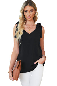 Black Tie On Shoulder V Neck Tank Top | Tops/Tank Tops