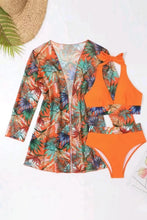 Load image into Gallery viewer, Carrot 3pcs Tropical Contrast Trim Halter Bikini Set with Cover up | Swimwear/Bikinis
