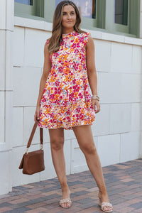 Mini Dress | Fiery Red Ruffle Tiered Sleeveless Floral Dress