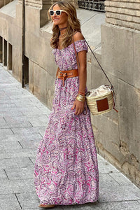 Pink Boho Paisley Print Off Shoulder Maxi Dress | Dresses/Floral Dresses