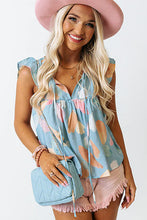 Load image into Gallery viewer, Cap Sleeve Top | Sky Blue Splotches Pattern Ruffled Shift Top
