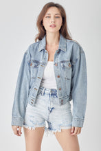 Load image into Gallery viewer, RISEN Denim Jacket | Full Size Button Cropped Denim Jacket
