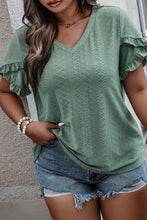 Load image into Gallery viewer, Petal Sleeve Blouse | Laurel Green Jacquard V Neck Blouse
