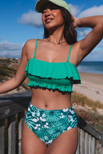 Load image into Gallery viewer, Green Ruffle Bikini Pattern Print High Waist Bikini Set | Swimwear/High Waisted Swimsuit
