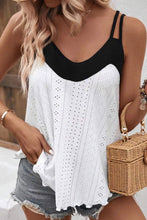 Load image into Gallery viewer, White Two Tone Splicing Eyelet Textured Tank Top | Tops/Tank Tops
