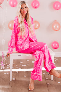 Rose 2pcs Leopard Satin Long Sleeve Pajamas Set | Loungewear & Sleepwear/Loungewear